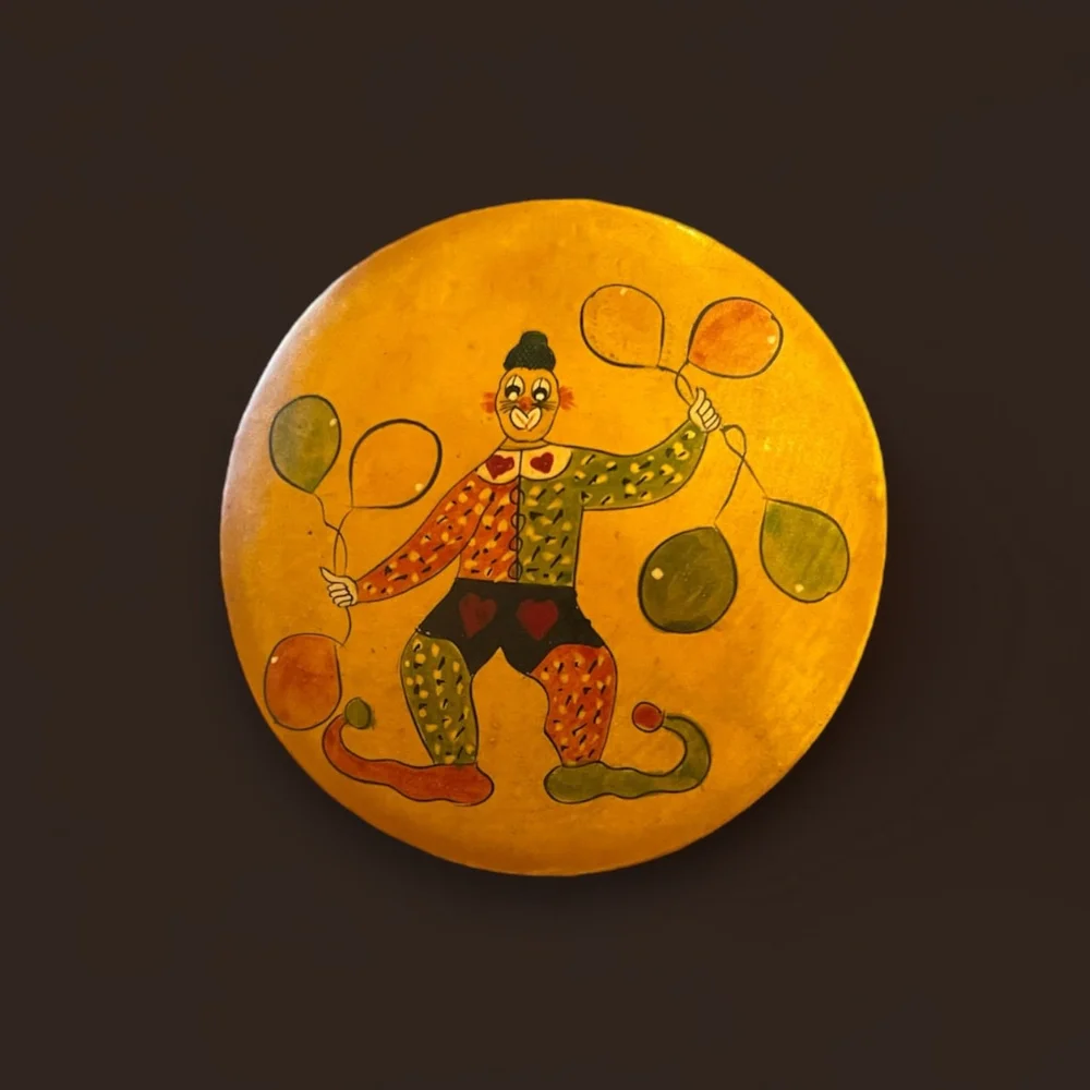 Vintage Handcrafted Laquered Clown Trinket Box Unique Hand painted Gift